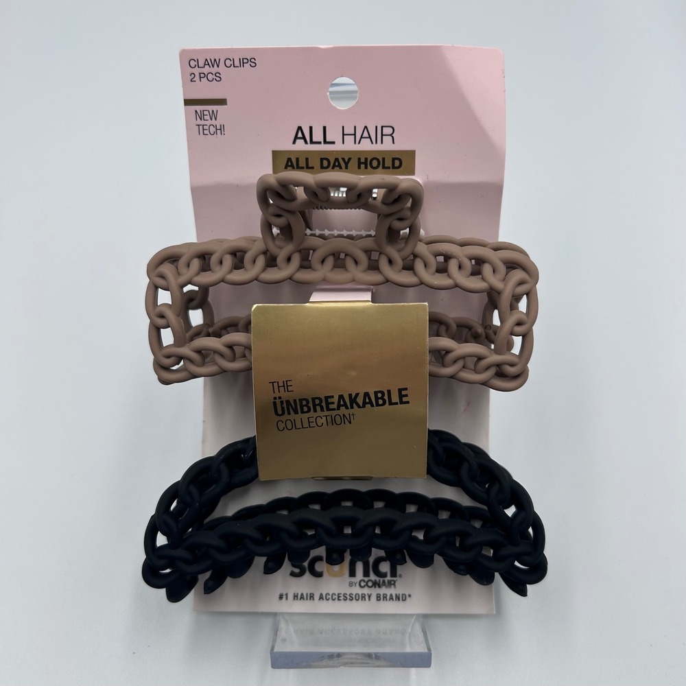 Scunci by Conair Unbreakable Matte Chain Hair Claw Clips 2pk Black Tan